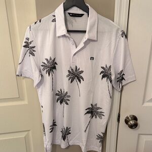 Travis Mathew White Polo with Black Palm Design